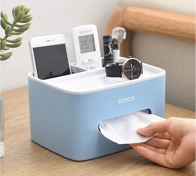Multifunctional Tissue Box Cover Holder Living Room Storage Container For Home Office Tissue Tray -  ECOCO Blue