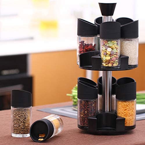 12-Piece Revolving Spice Rack Organizer – 360° Rotating Spice Jar Set for Kitchen