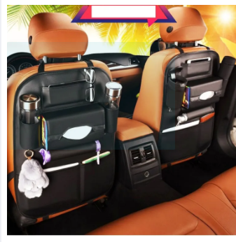 Car Back Seat Organizer PU Leather Car Back Seat Organizer Multifunctional Car Back Seat Storage with Tissue Box,Bottle, Tablet, and Umbrella Holder Pockets