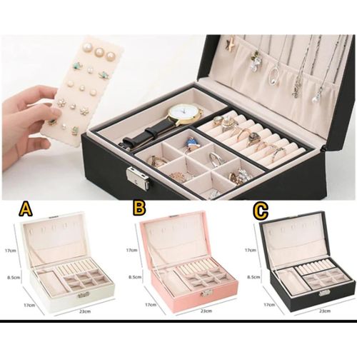 Pu Leather Jewelry Storage Organizer Box with lock key Multifunctional Used Used To Store Rings, Bracelets, Earrings, Necklaces, Synthetic Leather And Velvet, Gifts For Women