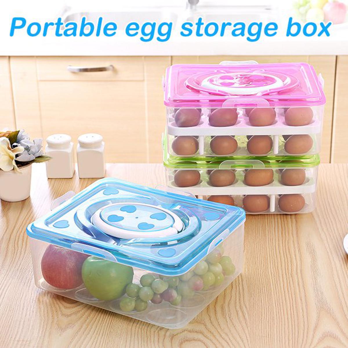 1Pc Egg Storage Holder Box Double Layer 16 Grids Per Layer 32 Grid Egg Storage Plastic Tray Refrigerator Eggs Organizer Box 2 Layer