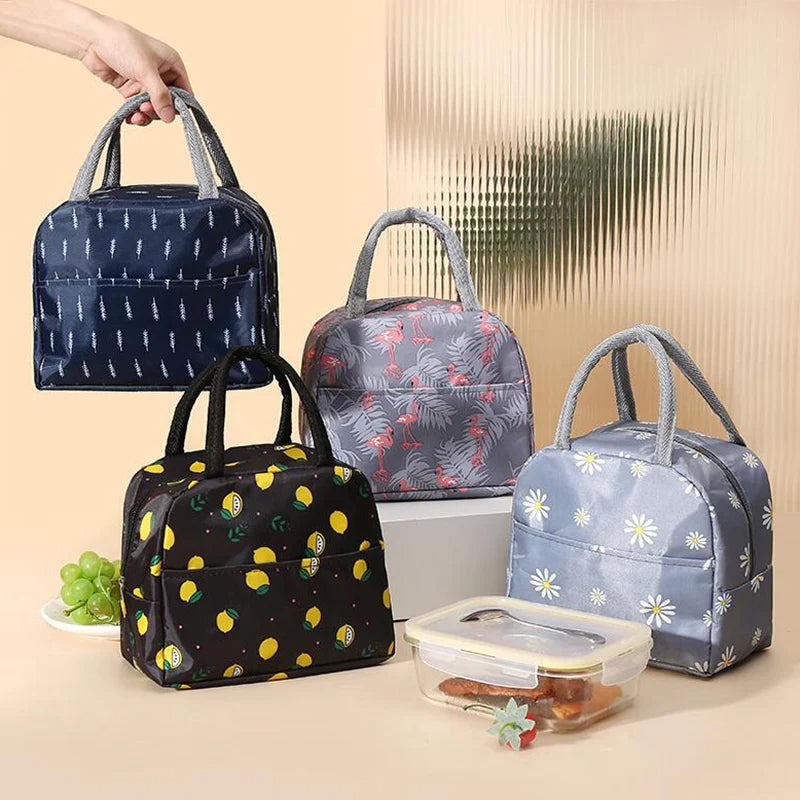 Printed Insulated HOT & COLD Lunch Bag – Canvas Fresh Handbag with Thickened Aluminum Film Lining