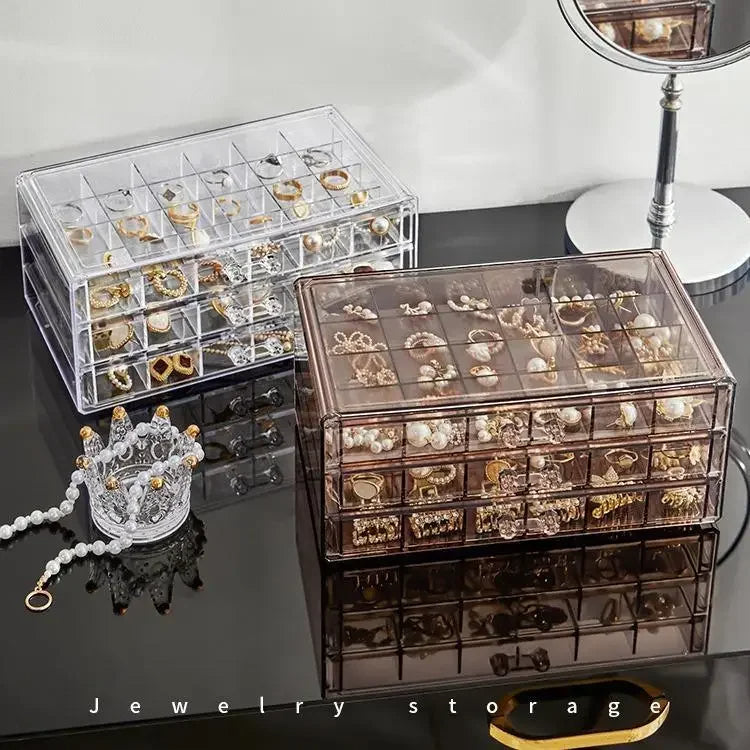 3 Layer Transparent Jewelry Organizer Box with Clear Drawers Multifunctional Storage for Rings Earrings Necklaces