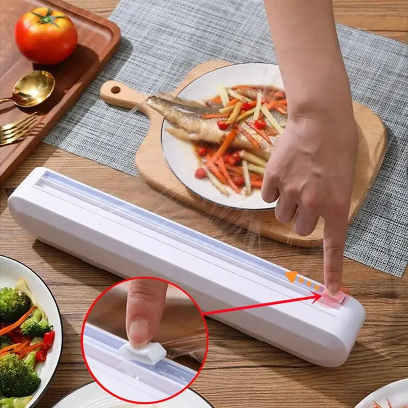 Plastic Food Wrap Holder with Slide Cutter Easy to Wrap and Cut for Home and Kitchen rap Cling Film