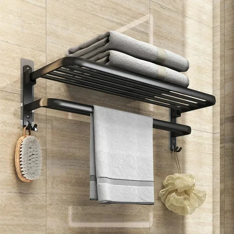 Foldable Wall Mounted Aluminum Towel Bar Rail Wall Rack For Bathroom