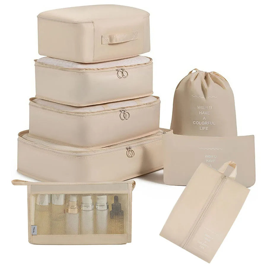 8pcs/Set Travel Storage Bag – Portable Luggage Organizer Clothes Tidy Pouch Zip Cube & Toiletry Bag – Multi