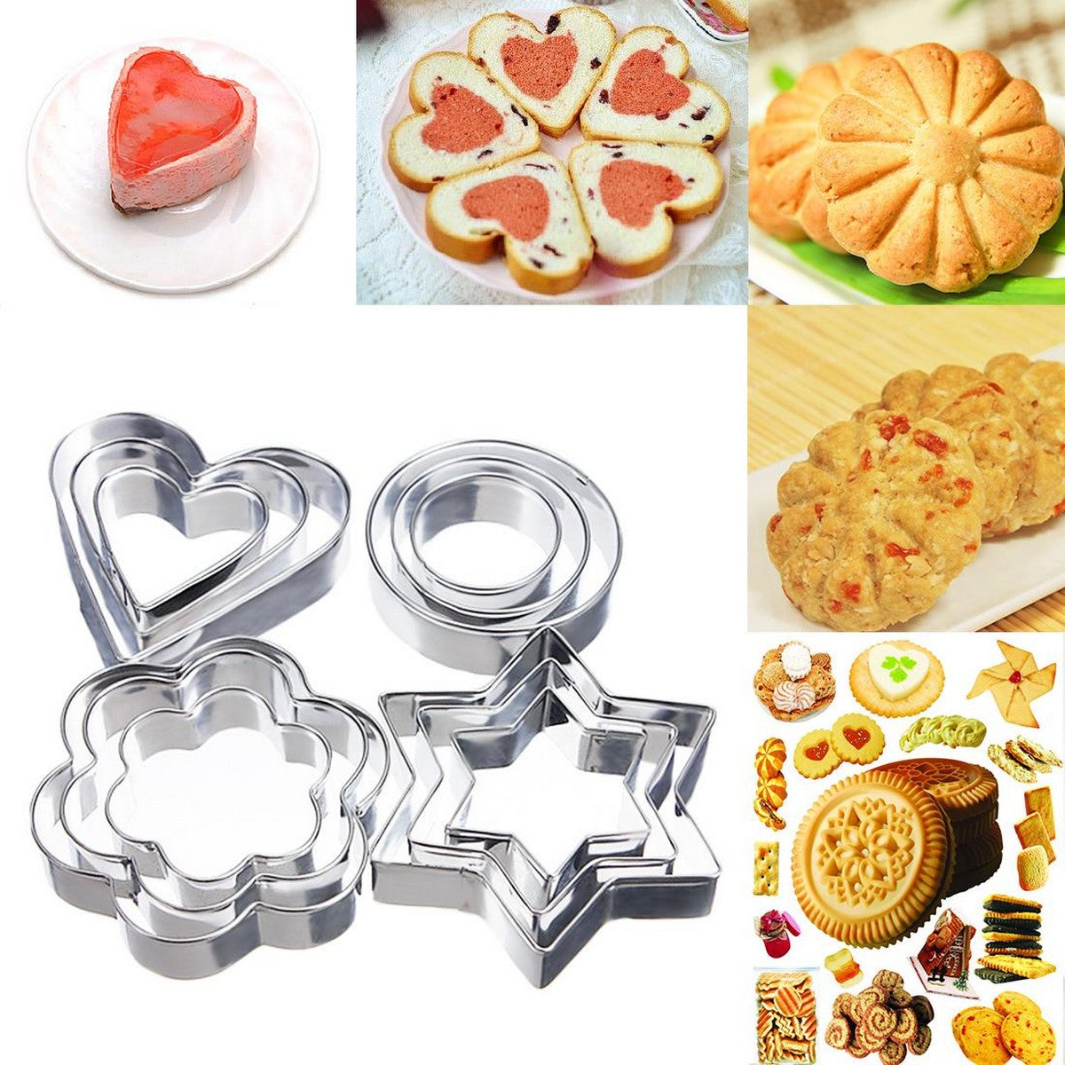 Stainless Steel Cookie Cutter Biscuit DIY Mold Star Heart Round Flower Shape Cutter Baking Mould Tools 12pcs