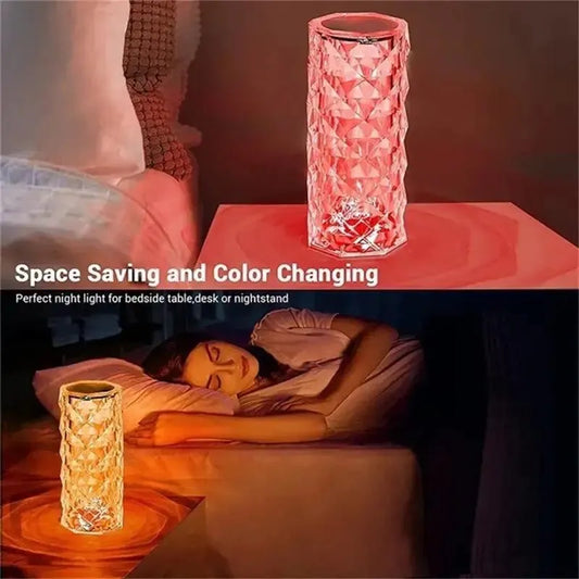 Crystal Diamond Table Lamp - Touch Control RGB Color Changing Night Light for Bedroom & Decor
