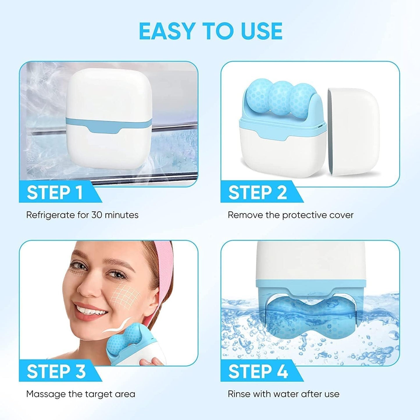 2 in 1 Ice Roller Massager For Face and Boady Face Skin Care Tools Ice Roller for Face Roller Body Pain Relieve Massager with 2 Head
