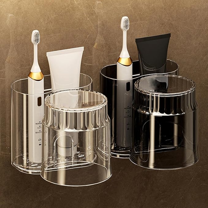 Toothbrush Holder Acrylic Plastic Luxury Style Wall-Mounted Bathroom Hanging Toothbrush Cup Holder Toilet Cup Bathroom Cup Simple Transparent Toothbrush Cup Bathroom Tumbler Bathroom Accessories