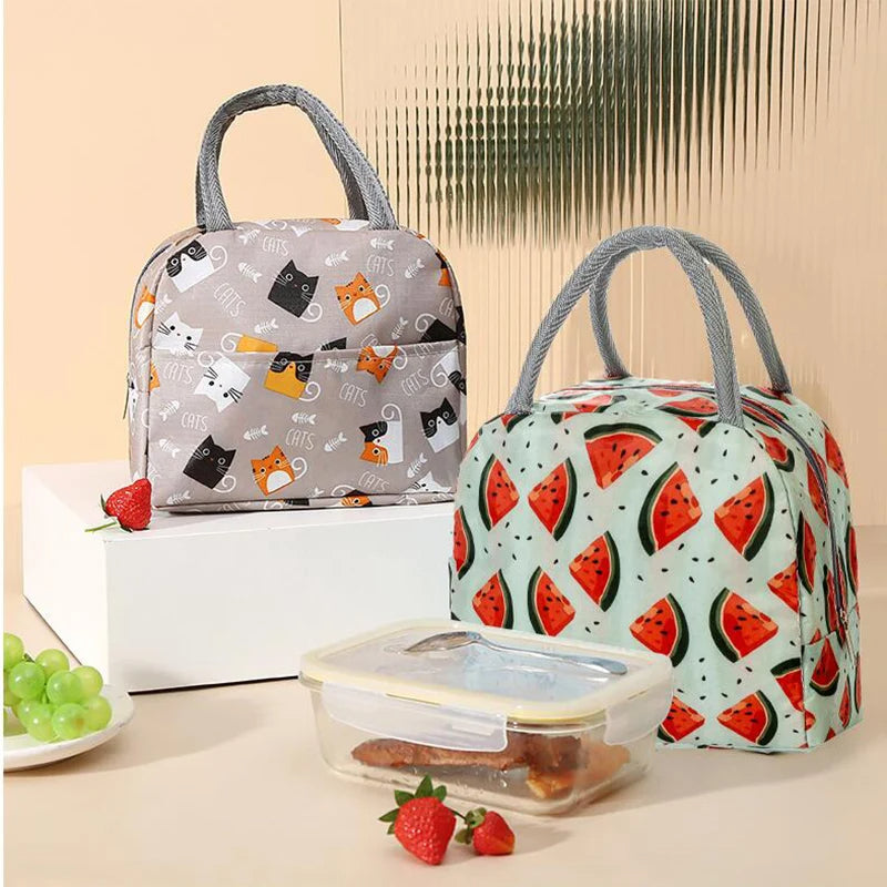 Printed Insulated HOT & COLD Lunch Bag – Canvas Fresh Handbag with Thickened Aluminum Film Lining