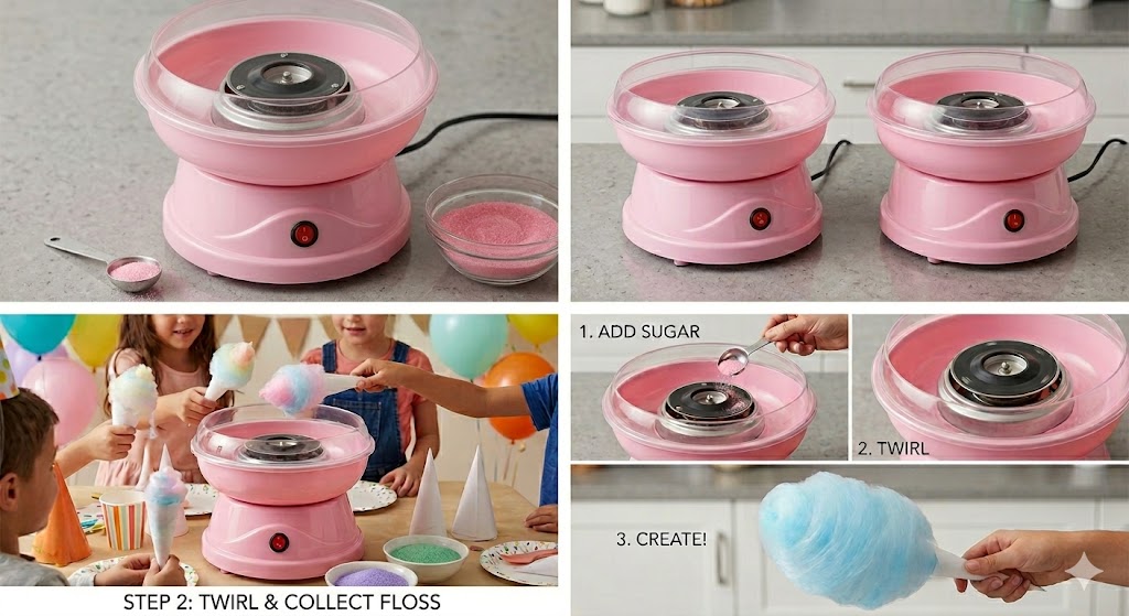 Mini Electric Cotton Candy Maker - Portable Sugar Floss Machine for Kids Parties & Home Fun