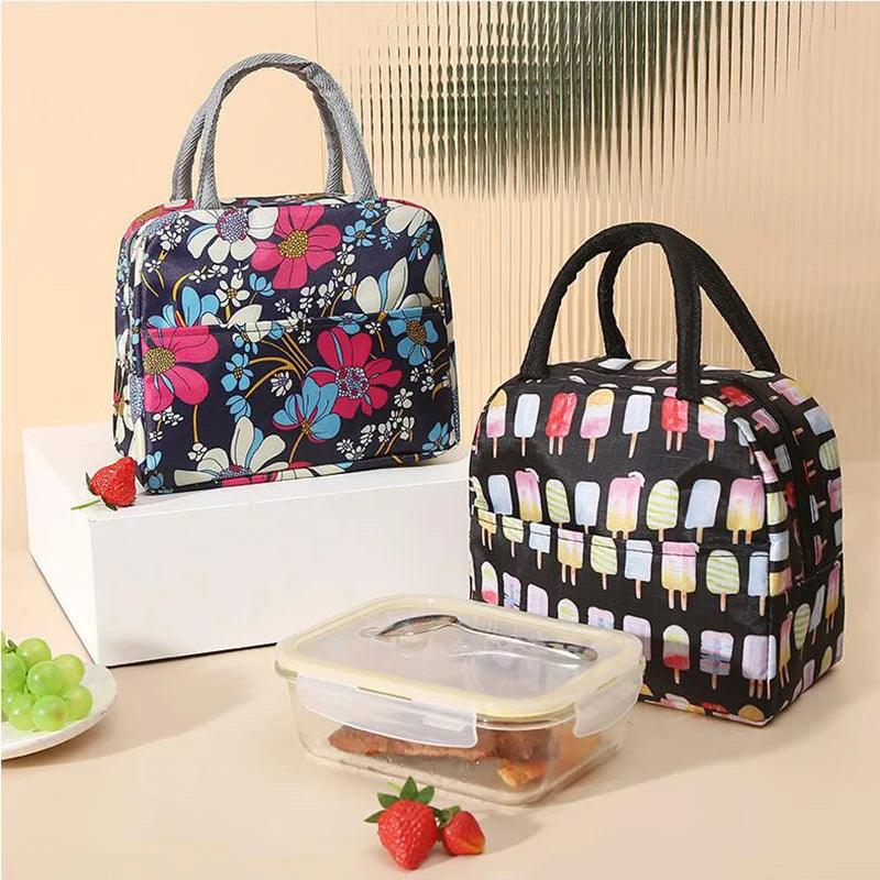 Printed Insulated HOT & COLD Lunch Bag – Canvas Fresh Handbag with Thickened Aluminum Film Lining