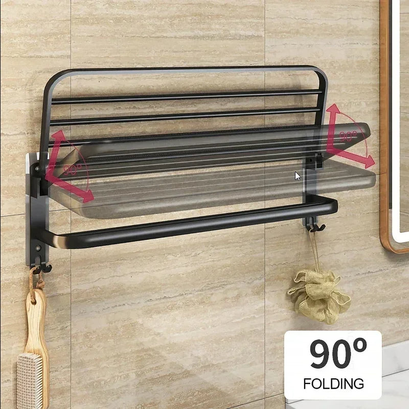 Foldable Wall Mounted Aluminum Towel Bar Rail Wall Rack For Bathroom
