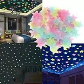 Pack of 100 - Florocent Night Glowing Stars Wall Sticker - Multi