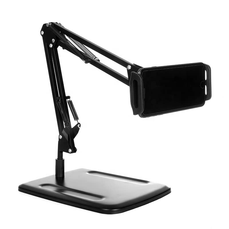 Professional Adjustable Desktop Overhead Phone Stand with Heavy Base | 360° Rotatable Articulating Cantilever Arm for Live Streaming, Video Recording & Overhead Shots