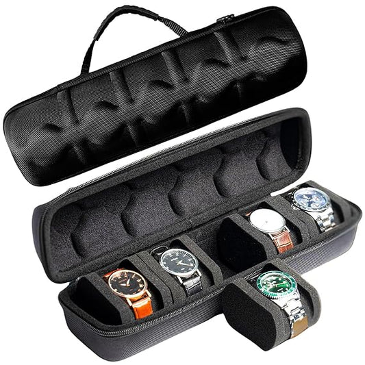 Watch box organizer 5 slots | Wristwatch Organizer Box Travel Case | Watch Holder Organizer Box For Men Women | Zipper Storage Box with Soft Anti Movement Removable Pillow (5 Slot Zipper)