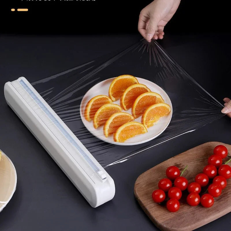 Plastic Food Wrap Holder with Slide Cutter Easy to Wrap and Cut for Home and Kitchen rap Cling Film