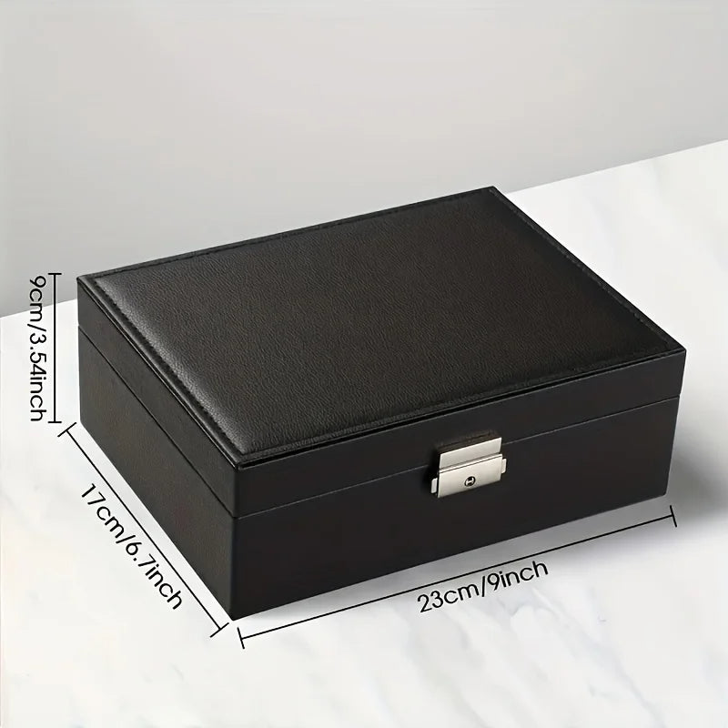 PU Leather Jewelry Storage Organizer Box with Lock & Key – Multifunctional Velvet Interior for Rings, Earrings, Necklaces & Bracelets – Gift for Women