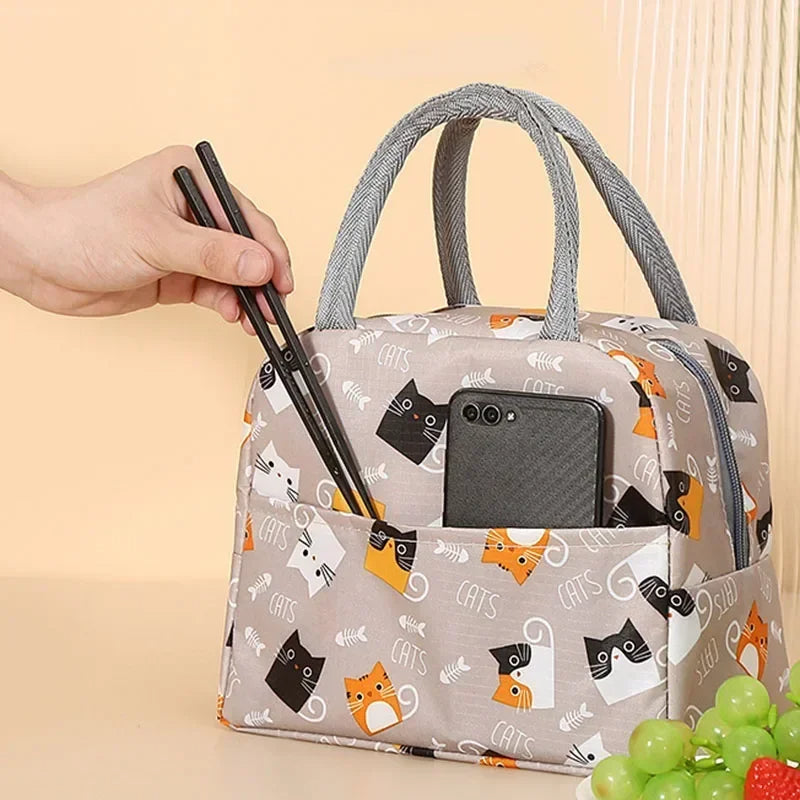 Printed Insulated HOT & COLD Lunch Bag – Canvas Fresh Handbag with Thickened Aluminum Film Lining