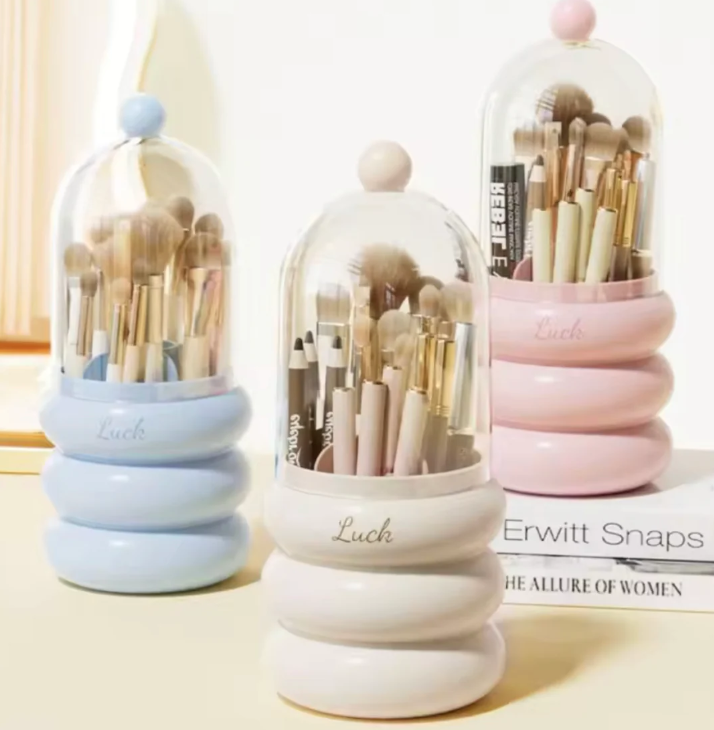 Makeup Brush Holders, with lid clear makeup brush organizer holder caddy,Rotating Dustproof Make Up Brushes Container with Clear Acrylic Cover,for Lipsticks, Bathroom Vanity, Dresser