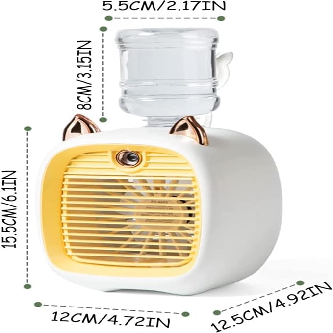 Portable Mini Air Cooler & Humidifier Fan – Rechargeable Desktop Water Mist Fan with Night Light & Cute Cat Ears Design