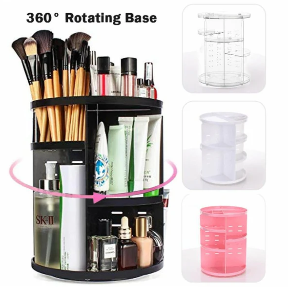 360 Rotating Makeup Organizer Adjustable Makeup Organizer Spinning Holder Storage Rack, Large Capacity Make up Shelf Cosmetics Organizer Box