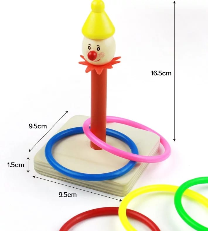 Fun Wooden Clown Ring Clown ferrule Ring Throwing Games Parent-Child Sports Game Children's Wooden Early Education Educational Toys Multiplayer Indoor Play