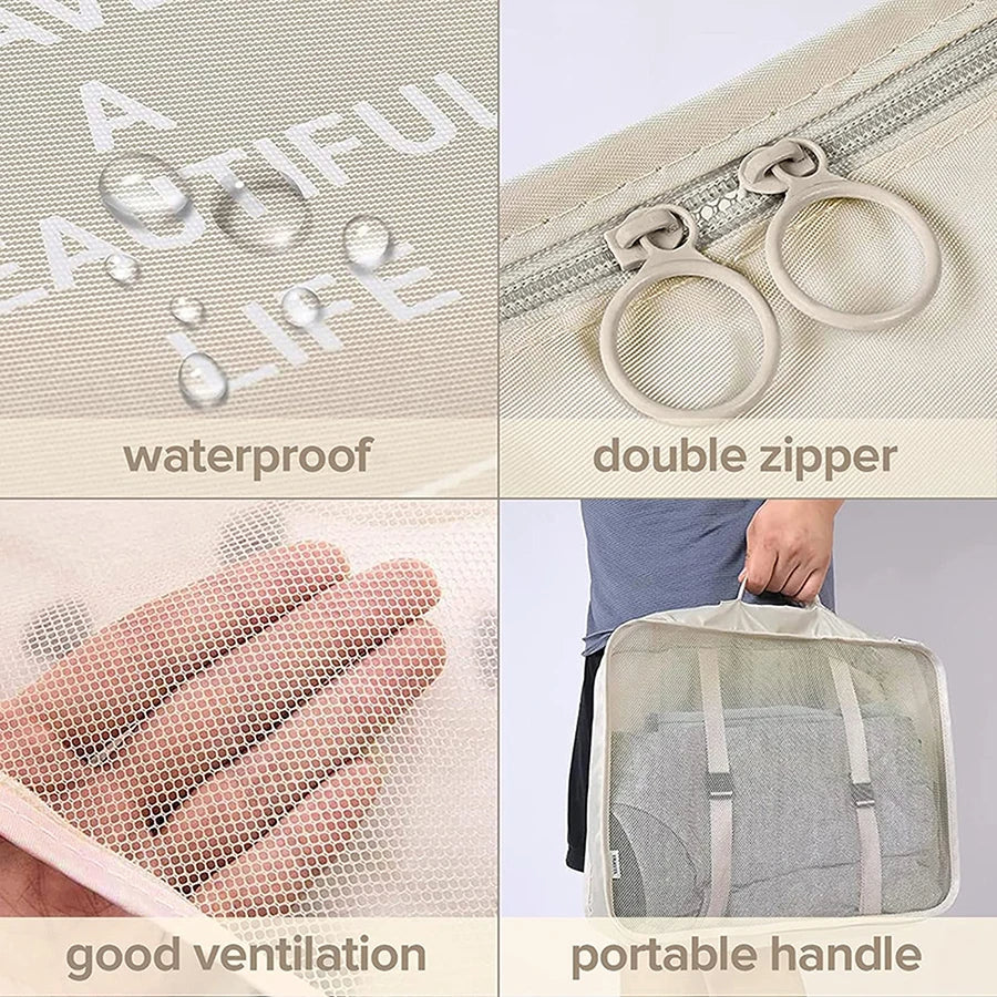 8pcs/Set Travel Storage Bag – Portable Luggage Organizer Clothes Tidy Pouch Zip Cube & Toiletry Bag – Multi