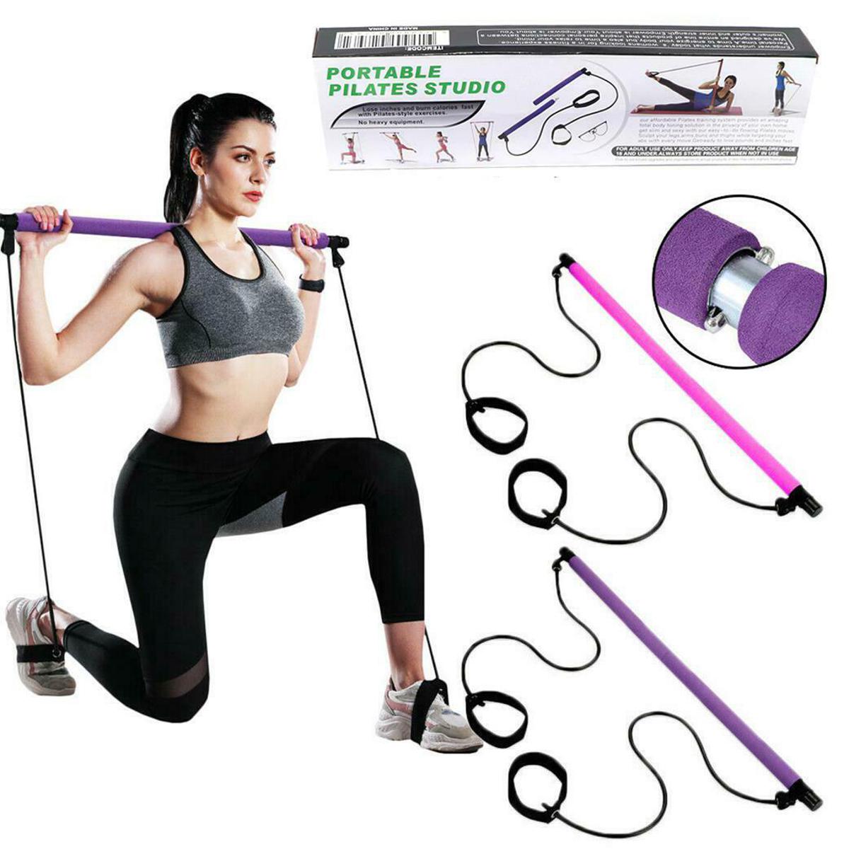 Portable Gym Pilates Studio For Workout With Resistance Band Adjustable Exercise Stick