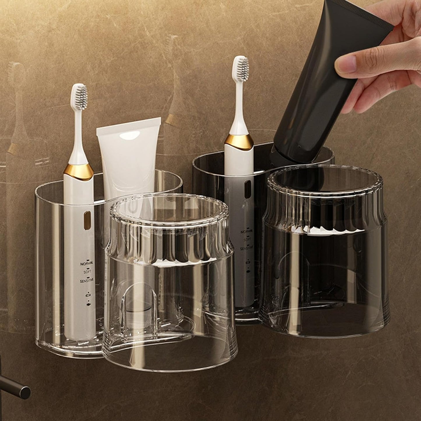 Toothbrush Holder Acrylic Plastic Luxury Style Wall-Mounted Bathroom Hanging Toothbrush Cup Holder Toilet Cup Bathroom Cup Simple Transparent Toothbrush Cup Bathroom Tumbler Bathroom Accessories