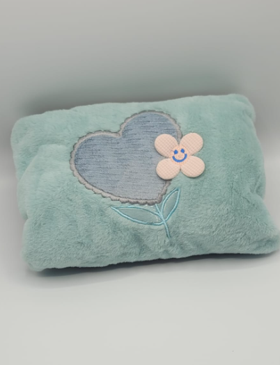 Soft Plush Heart Flower Cushion Hot Water Bottle – Decorative Mint Green Pillow for Home Decor, Kids Room & Gifts – Nafees Gadgets