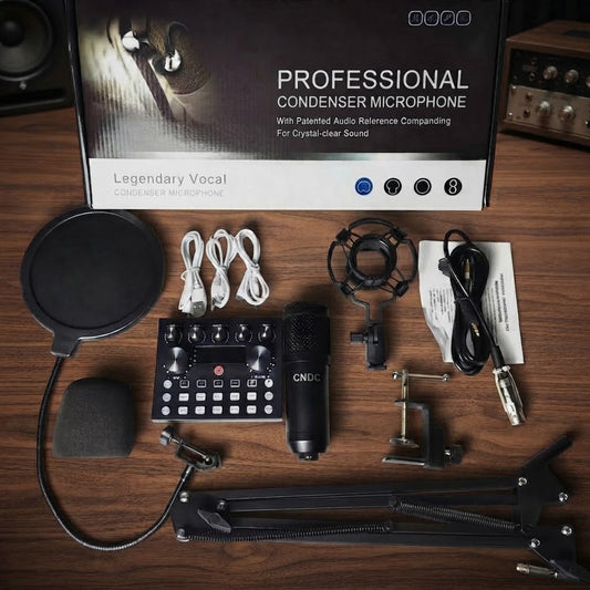 Candc Professional Condenser Microphone Kit with Sound Card, Studio Recording Arm & Pop Filter for Streaming, Gaming & Podcasting