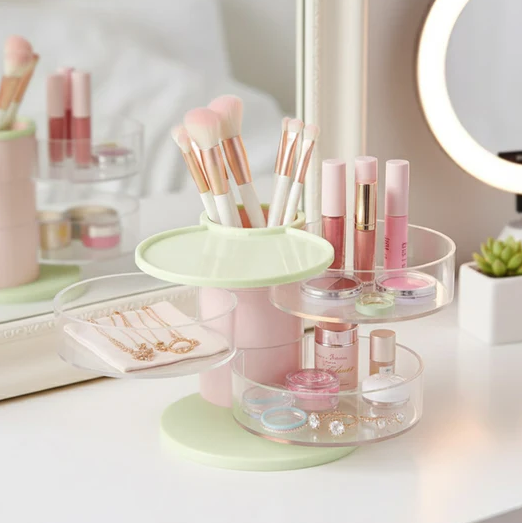 3 Layer Rotatable Jewellery Cosmetic Makeup Organizer with Brush Holder