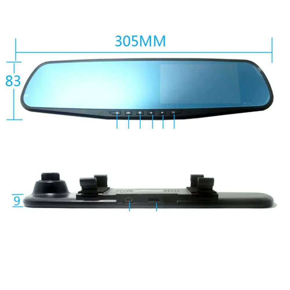 Car DVR Mirror DUAL Camera Front/Back 1080p - Black