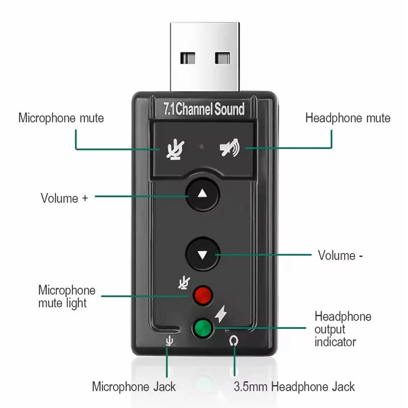 Usb Sound Card 7.1 Black