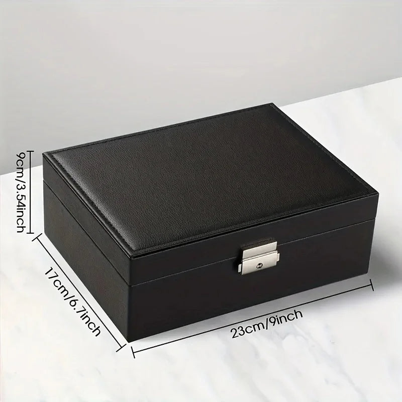 PU Leather Jewelry Storage Organizer Box with Lock & Key – Multifunctional Velvet Interior for Rings, Earrings, Necklaces & Bracelets – Gift for Women