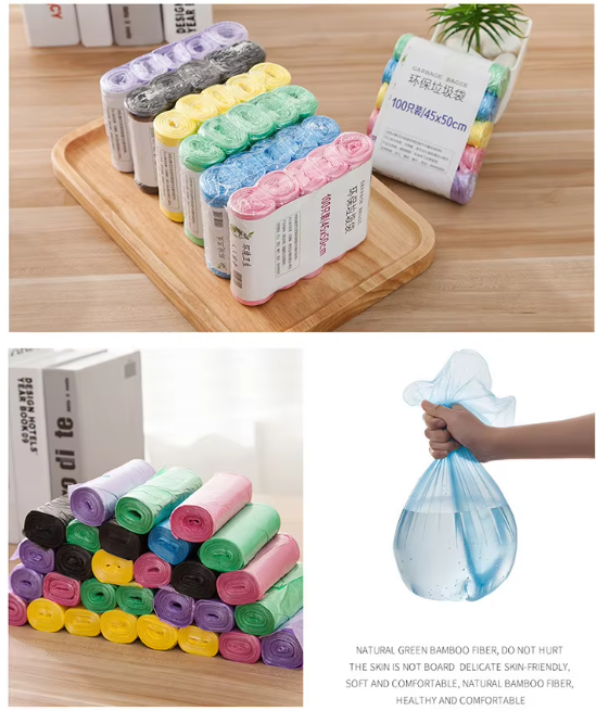 Thicken Disposable Garbage Bags Household Trash Pouch Kitchen Storage Cleaning Plastic Rubbish Bag 100Pcs 5 Rolls 45*50cm