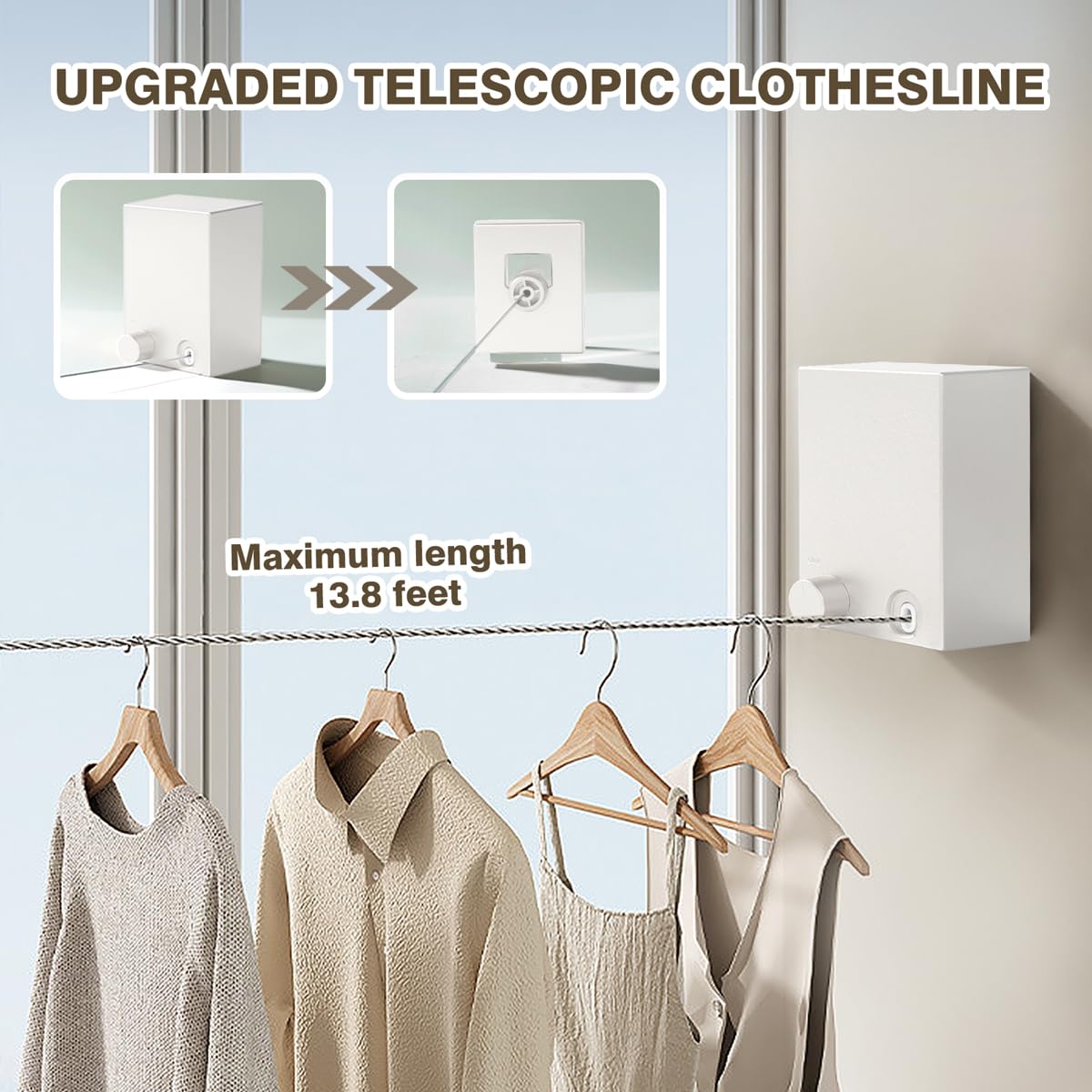 Wall Mounted Drying String Retractable Clothesline Heavy Duty Rope 4.2M