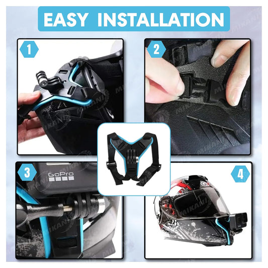 Professional Motorcycle Helmet Chin Mount Kit - Universal Helmet Strap Mount for Smartphones & Action Cameras (GoPro etc.) for Moto-Vlogging
