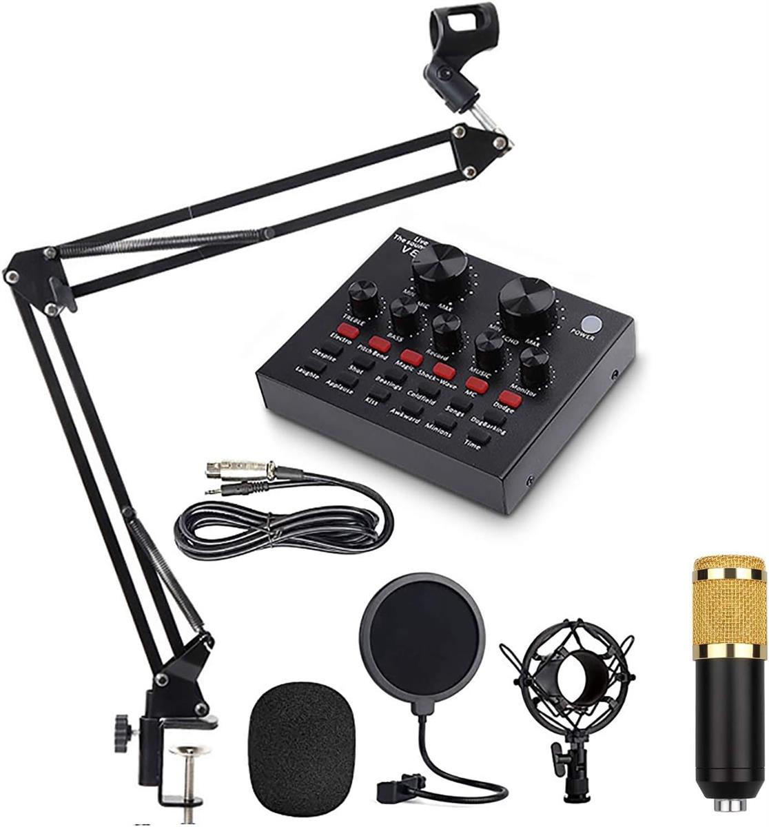 TECHSTERS BM-800 Professional Condenser Microphone Kit with V8 Live Sound Card - Complete Studio Bundle for Streaming & Recording