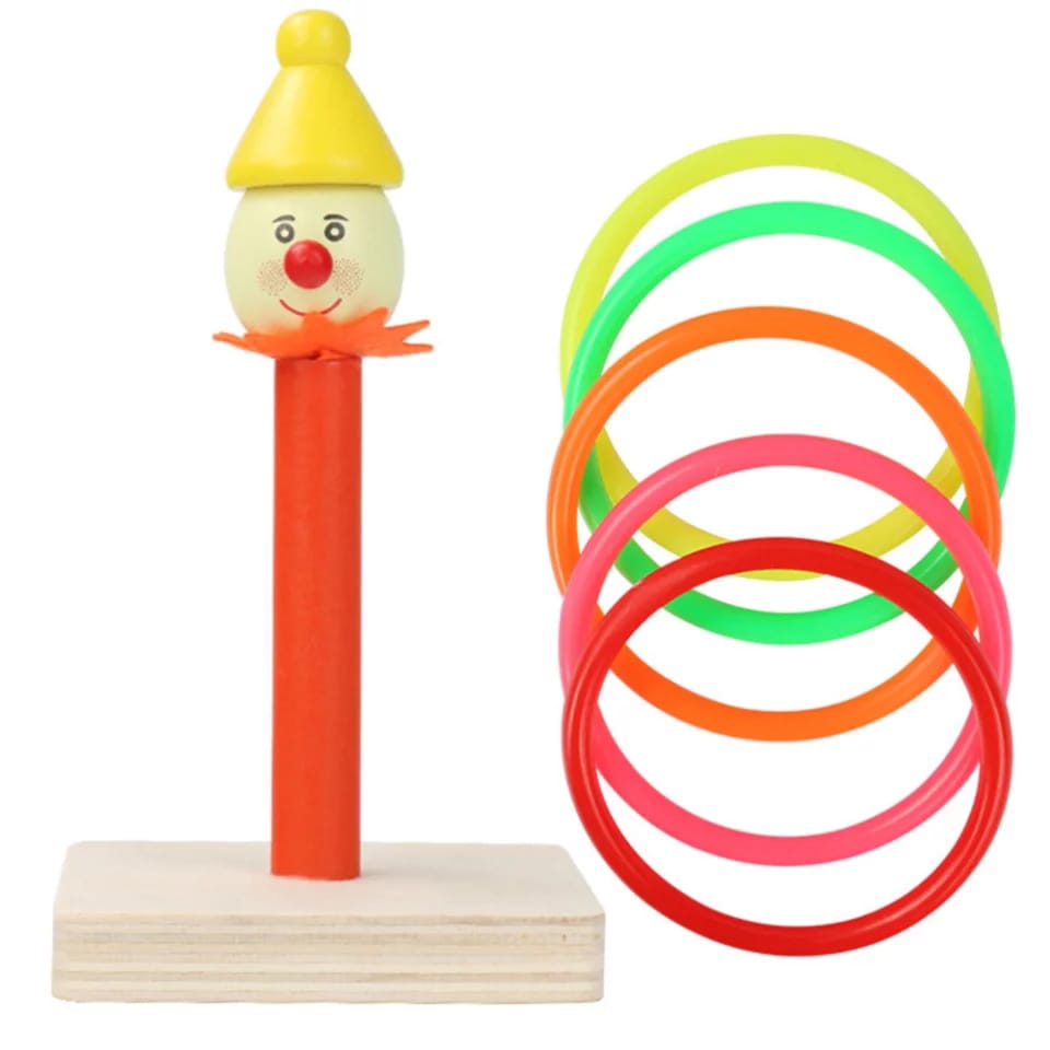 Fun Wooden Clown Ring Clown ferrule Ring Throwing Games Parent-Child Sports Game Children's Wooden Early Education Educational Toys Multiplayer Indoor Play