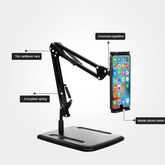 Professional Adjustable Desktop Overhead Phone Stand with Heavy Base | 360° Rotatable Articulating Cantilever Arm for Live Streaming, Video Recording & Overhead Shots