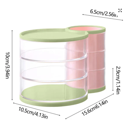 3 Layer Rotatable Jewellery Cosmetic Makeup Organizer with Brush Holder