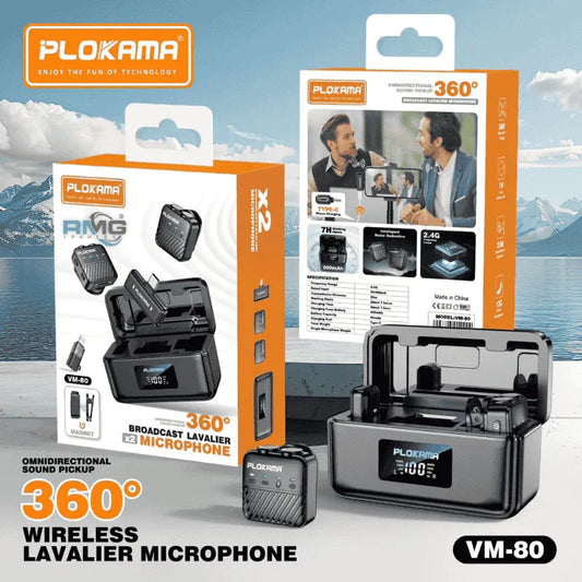 Ploakama WM 80 360° Wireless Microphone | Plug & Play Noise Reduction Mic for Mobile/DSLR