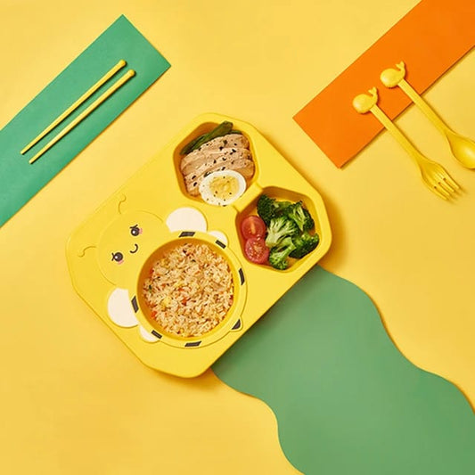 Cartoon Children Plate Bowl Cup and Spoon Set Baby Pre-School Table Divided eating Plate