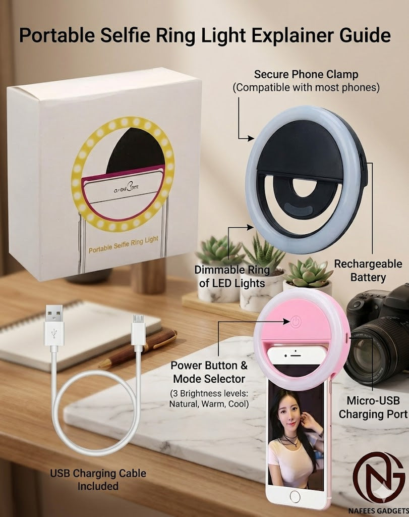 Portable Rechargeable Selfie Ring Light – Enhance Your Photos & Videos