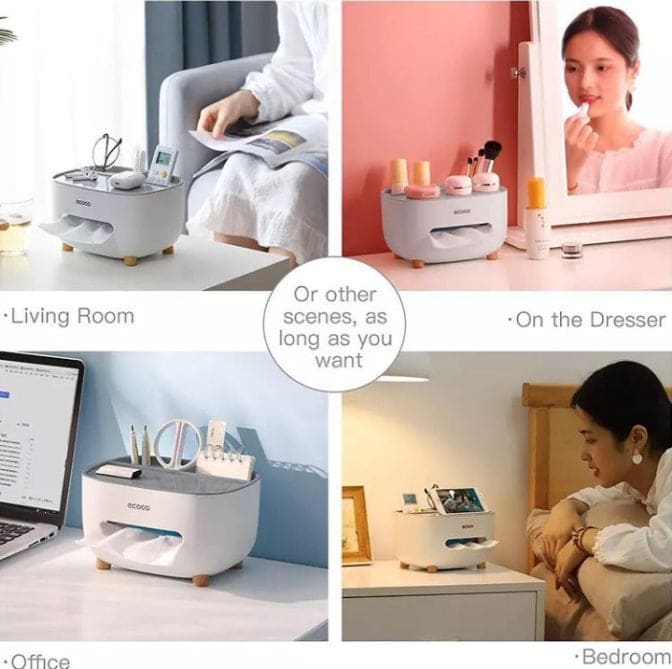 Ecoco Multifunctional Tissue Box & Desktop Storage Organizer - Premium Home Decor