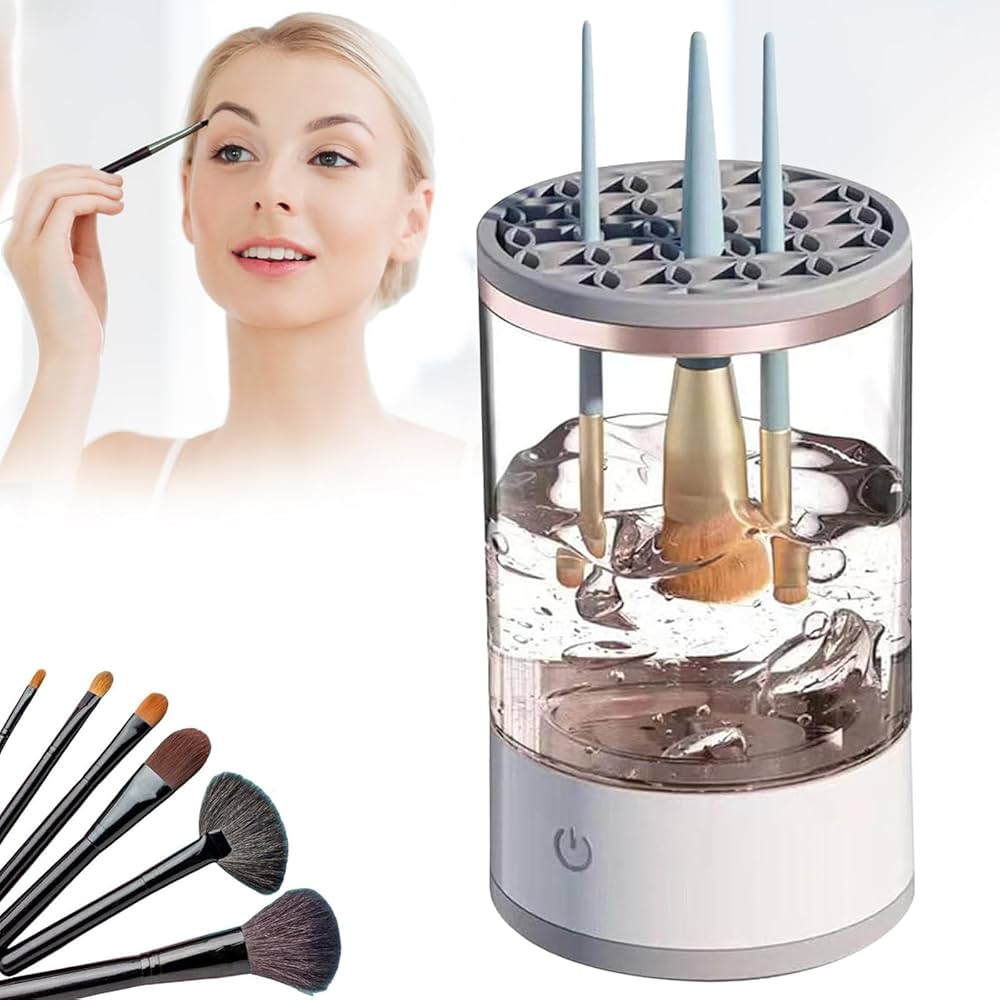 Electric Makeup Brush Cleaner Automatic Cosmetic Brush Washing and Drying Tool - Eyeshadow Brush Holder and Dryer - Beauty Makeup Cleaning Tool for Fast and Efficient Results
