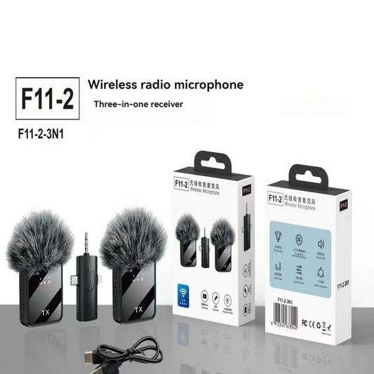 F11-2 Wireless Microphone for iPhone, Android & Camera – Noise Reduction Mic